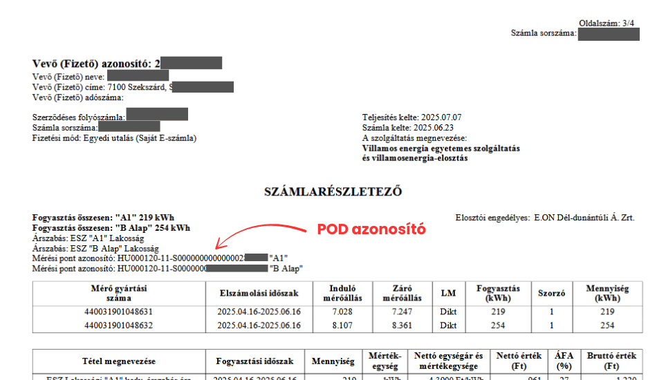 POD azonosító (POD szám)
