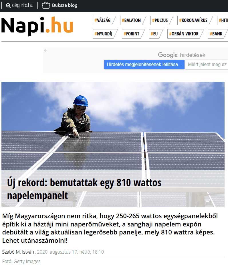 810 Wp-s napelem és a tények