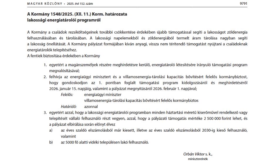 Lakossági Energiatároló Program